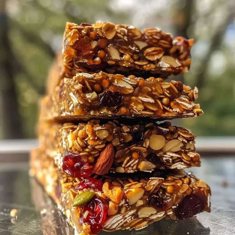 ['Close-up view of healthy granola bars stacked on a wooden surface.', 'Side angle of homemade granola bars showing oats and nuts.', 'Detailed shot of chewy granola bars with visible almonds and cherries.', 'Textured view of healthy granola bars highlighting ingredients like dates and peanut butter.']