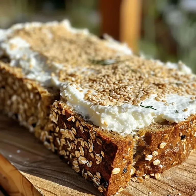 ['Close-up view of high-protein cottage cheese oat bread with a golden crust and toppings.', 'Side view of a loaf of high-protein bread made with oats and cottage cheese, showcasing its texture.', 'Juicy slice of oat bread featuring cottage cheese, garnished with sesame seeds and herbs.', 'Delicious looking high-protein oat bread on a wooden board, highlighting its soft interior and toppings.']