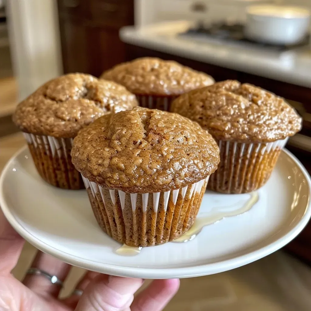 ['Close-up view of honey bran muffins, showcasing their golden-brown tops and textured surfaces.', 'Side angle of freshly baked honey bran muffins, revealing their moist interior and appetizing sheen.', 'Juicy honey bran muffins arranged in a rustic setting, highlighting their homemade appeal.', 'Detailed side view of golden honey bran muffins, emphasizing their fluffy texture and delicious ingredients.']