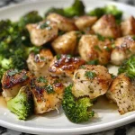 ['Close-up view of honey butter turkey bites with broccoli on a plate.', 'Side view of juicy turkey bites glazed with honey butter and served with broccoli.', 'Deliciously arranged honey butter turkey bites and vibrant green broccoli florets.', 'Colorful presentation of turkey bites drizzled with honey butter beside fresh broccoli.']