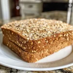 ['Close-up side view of freshly baked Honey Oat Bran Bread.', 'Juicy Honey Oat Bran Bread displayed from the side, showcasing its texture.', 'Side view of Honey Oat Bran Bread highlighting crust and crumb detail.', 'Freshly baked Honey Oat Bran Bread in close-up, emphasizing golden crust.']