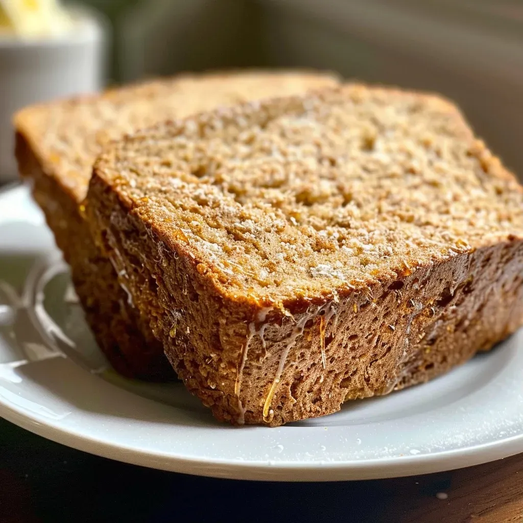 ['A close-up side view of golden-brown honey whole wheat bread with a soft texture.', 'A slice of honey whole wheat bread on a rustic wooden surface, showcasing its fluffy interior.', 'A detailed shot of freshly baked honey whole wheat bread revealing a moist crumb and crust.', 'A side view of honey whole wheat bread with a shiny crust and honey drizzled on top.']