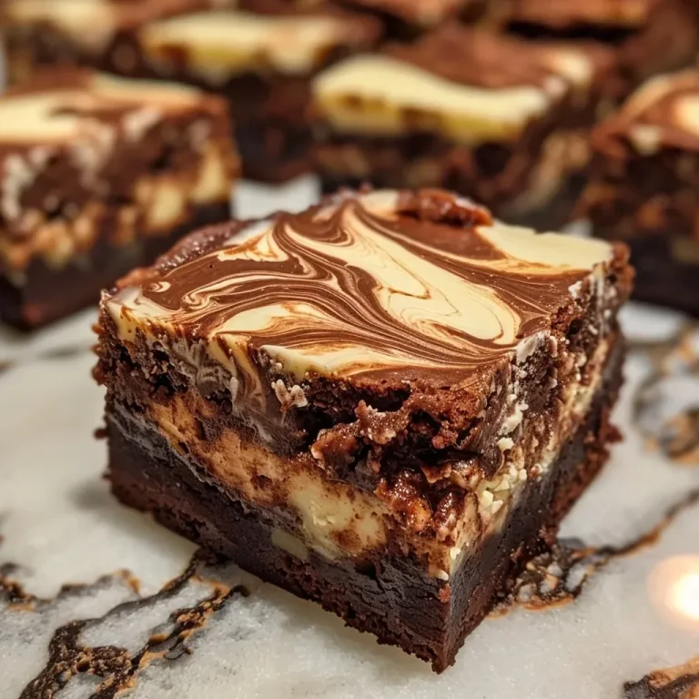['Close-up side view of decadent marble cheesecake brownies with visible swirls and chocolate chips.', 'Juicy marble cheesecake brownies featuring a rich chocolate and cream cheese topping, showcased in a side angle.', 'Side view of freshly baked marble cheesecake brownies, emphasizing the marbling and creamy layers.', 'Close-up image of chocolate cheesecake brownies, displaying glossy chocolate tops and contrasting cream cheese swirls.']