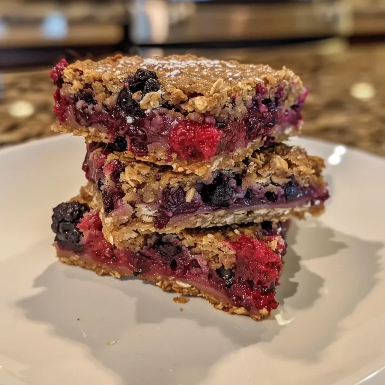 ['Close-up view of mixed berry oatmeal bars showing a golden-brown top and mixed berry filling.', 'Side view of oatmeal bars filled with vibrant mixed berries, highlighting the texture and layers.', 'Deliciously baked mixed berry oatmeal bars with a crumbly top, fresh berries peeking through.', 'A close shot of oatmeal bars with a rich berry interior and a crumbly exterior.']