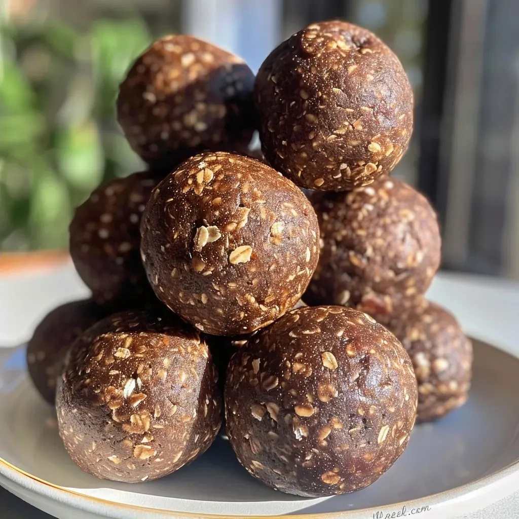 ['Close-up of Mocha Espresso Protein Balls showcasing a chewy texture and glossy surface.', 'Side view of round Molcha Espresso Protein Balls glistening with a cocoa dusting.', 'Delicious Mocha Espresso Protein Balls arranged on a wooden surface, emphasizing their rich color.', 'Juicy Mocha Espresso Protein Balls with visible chocolate and coffee ingredients in a natural setting.']