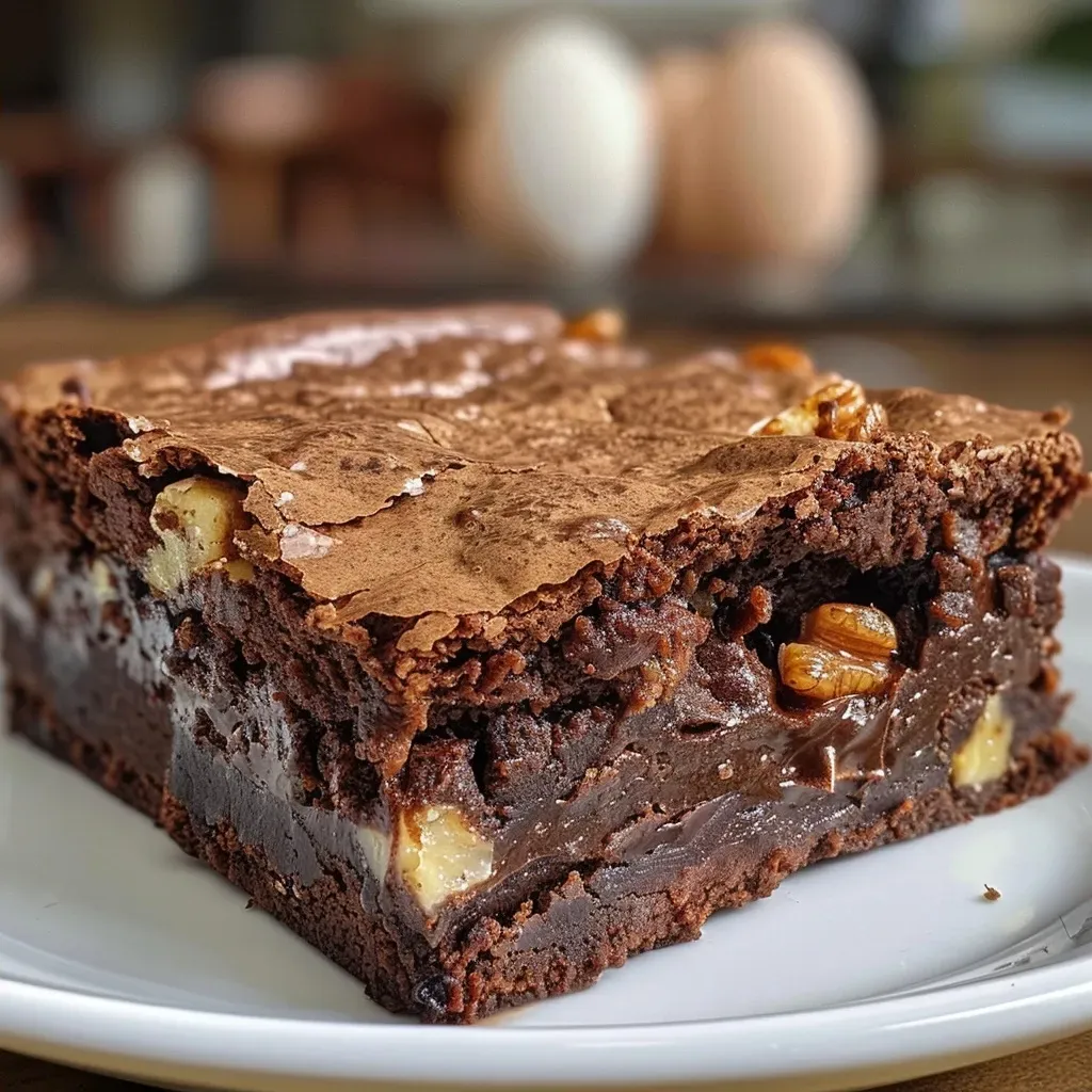 ['A close-up side view of a Mocha Walnut Brownie with glossy chocolate glaze and walnut pieces.', 'A delicious Mocha Walnut Brownie showcasing a rich, fudgy texture with visible chocolate and walnuts.', 'Side view of a decadent Mocha Walnut Brownie with a shiny top and chunks of nuts embedded.', 'A detailed view of a Mocha Walnut Brownie, highlighting its dark chocolate and walnut toppings.']
