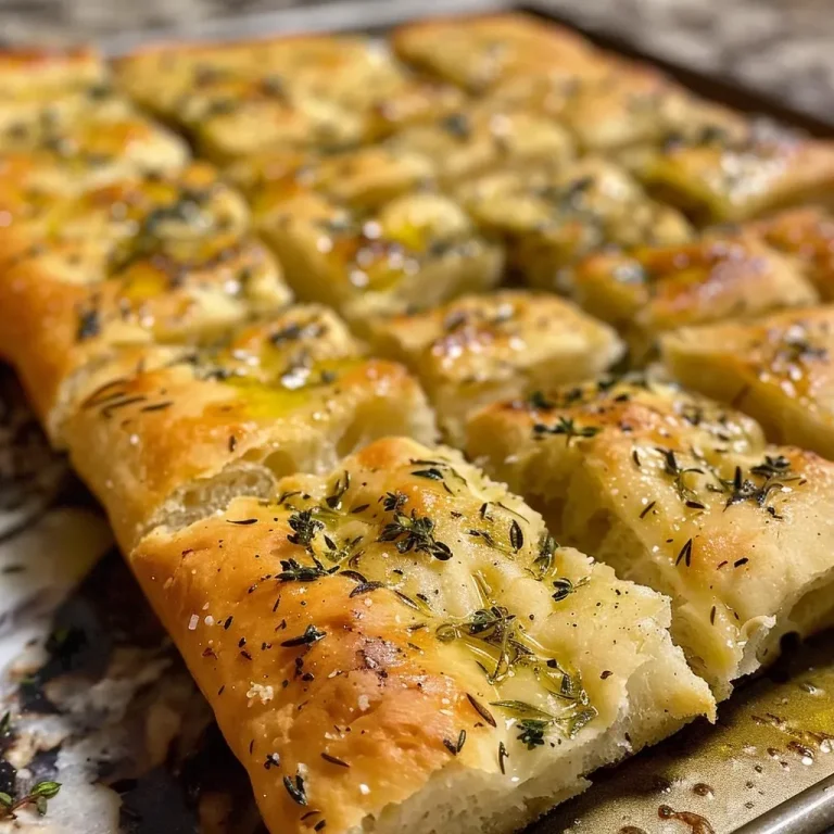 ['Close up of golden-brown focaccia bread topped with garlic and herbs.', 'Side view of a fluffy, crusty focaccia with herbs and a drizzle of olive oil.', 'Juicy focaccia bread showcasing pieces of garlic and sprigs of rosemary.', 'Freshly baked garlic herb focaccia with a crispy crust and sea salt flakes.']