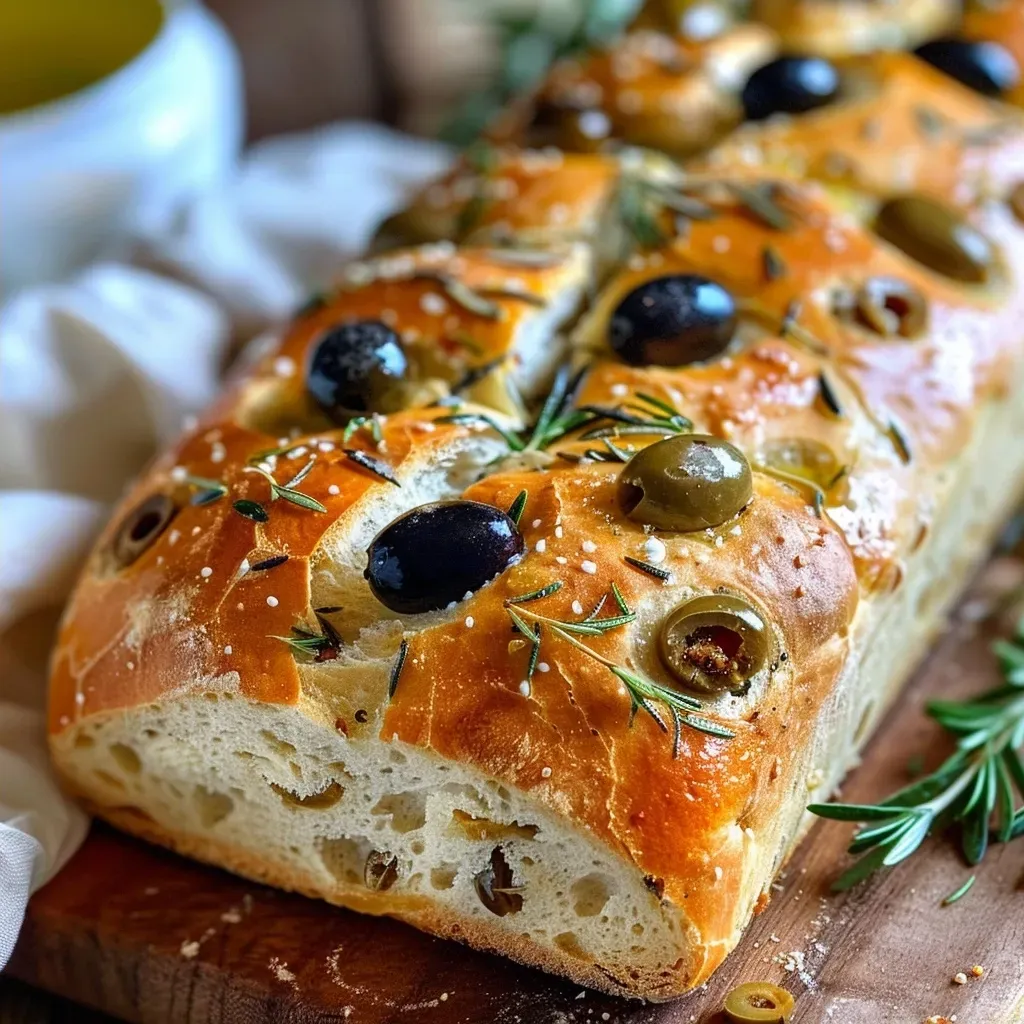 ['Close-up of freshly baked olive bread, showcasing its golden crust and visible olive pieces.', 'Side view of a loaf of olive bread, displaying a soft interior and rustic crust.', 'Juicy slice of olive bread with chopped olives peeking through, placed on a wooden surface.', 'A freshly cut piece of olive bread, highlighting its texture and gourmet ingredients.']