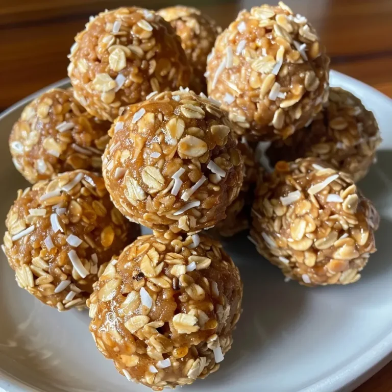 ['Close-up view of Peanut Butter Coconut Balls arranged on a plate.', 'Side view of delicious Peanut Butter Coconut Balls with a glistening coating of coconut.', 'A tempting display of homemade Peanut Butter Coconut Balls, highlighting their texture.', 'Juicy Peanut Butter Coconut Balls, showcasing a mix of oats and coconut chips.']