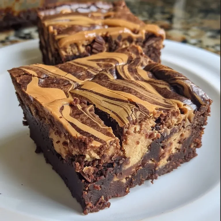 ['Close-up of moist peanut butter swirl protein brownies with a glossy top.', 'Side view of rich chocolate brownies swirled with creamy peanut butter.', 'Detailed shot of protein brownies featuring a luscious peanut butter topping.', 'Tantalizing view of brownies with a decadent peanut butter swirl.']