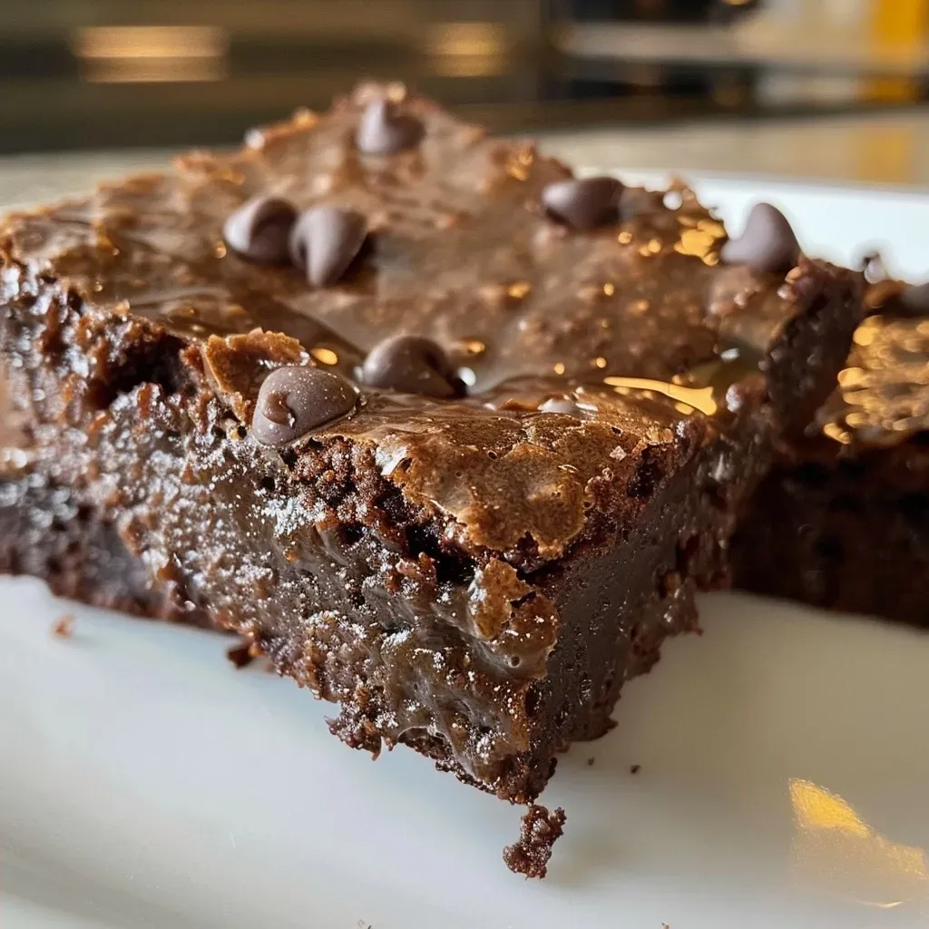 ['Close-up view of a gluten-free protein brownie, showing a rich chocolate texture with dark chocolate chips.', 'Side view of a delicious, moist protein brownie, highlighting its chewy consistency and glossy finish.', 'Detailed shot of a gluten-free protein brownie, emphasizing its fudgy surface and chocolate pieces.', 'Natural lighting captures the soft, tempting layers of a protein brownie, revealing its gluten-free ingredients.']