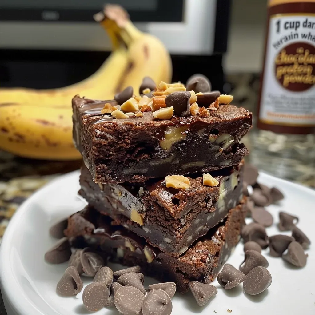 ['Close-up of a gooey protein fudge brownie with visible chocolate chips and nuts.', 'Side view of a rich and tasty protein brownie, showcasing its fudgy texture.', 'Detailed image of a protein fudge brownie with a crispy top and soft interior.', 'Close-up photo of a decadent protein brownie featuring chunks of chocolate and nuts.']
