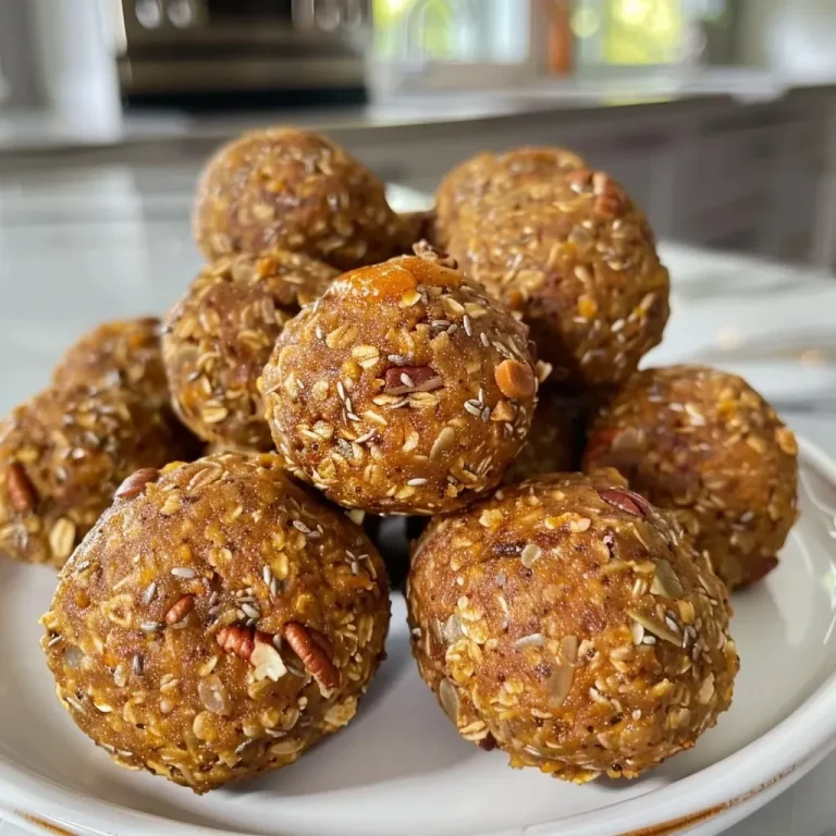 ['Close-up of a pumpkin energy ball, showcasing its textured surface and round shape.', 'Side view of a delicious pumpkin energy ball with visible oats and nuts.', 'Detailed shot of a pumpkin energy ball with a sprinkle of pumpkin pie spice on top.', 'Juicy pumpkin energy ball on a wooden surface, revealing its chewy texture.']