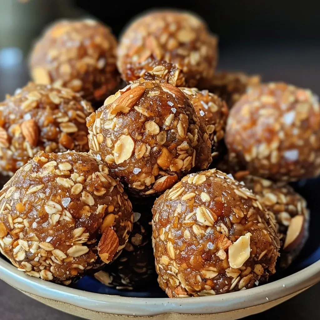 ['Close-up view of Pumpkin Pie Energy Balls with a textured surface.', 'Side view of several Pumpkin Pie Energy Balls arranged on a rustic wooden background.', 'Juicy Pumpkin Pie Energy Balls with visible ingredients like nuts and spices.', 'Brightly lit image of Pumpkin Pie Energy Balls showcasing their chewy texture.']
