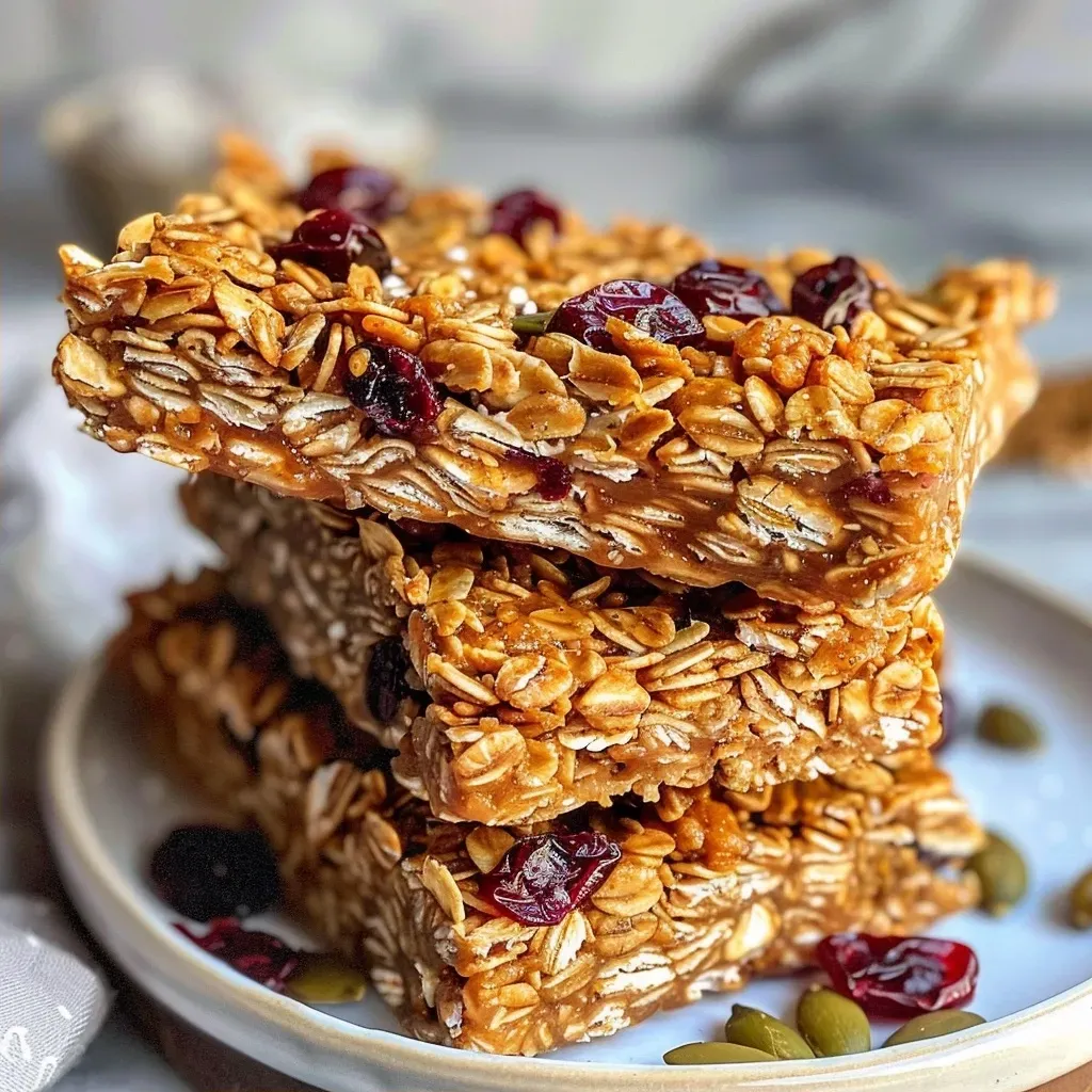 Close-up view of golden-brown pumpkin spice granola bars with a chewy texture.