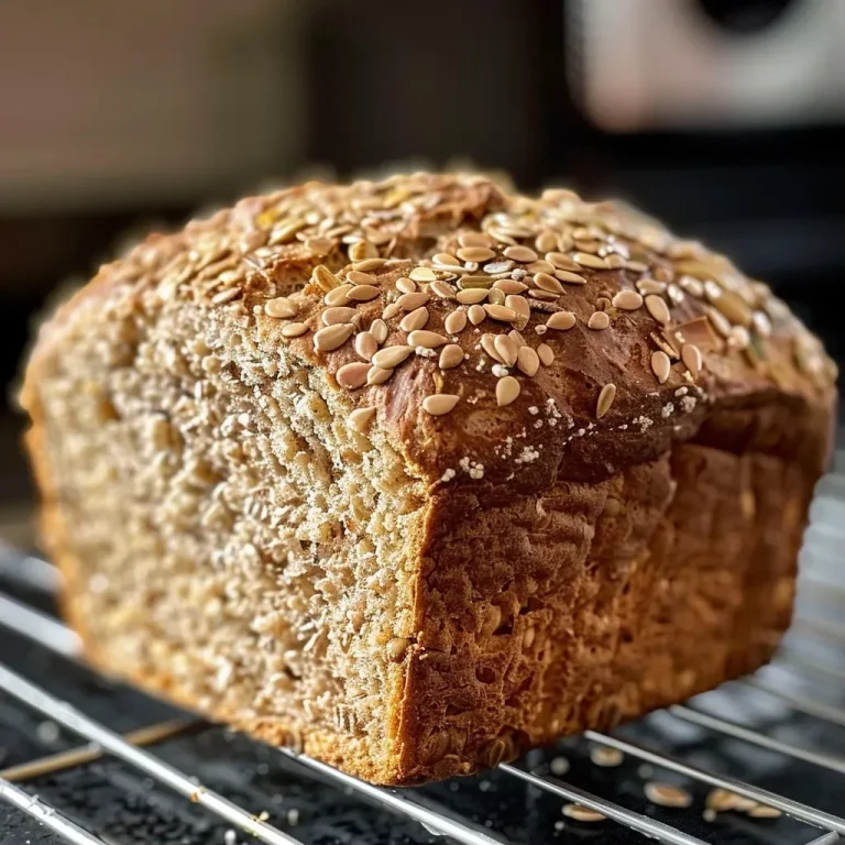 ['A side view close-up of a loaf of multigrain bread with a golden crust.', 'Freshly baked multigrain bread showcasing a textured crust and visible seeds.', 'Close-up side angle of a rustic multigrain bread highlighting its chewy interior and crunchy exterior.', 'A detailed side view of a crusty multigrain loaf with an array of grains and seeds peeking through.']