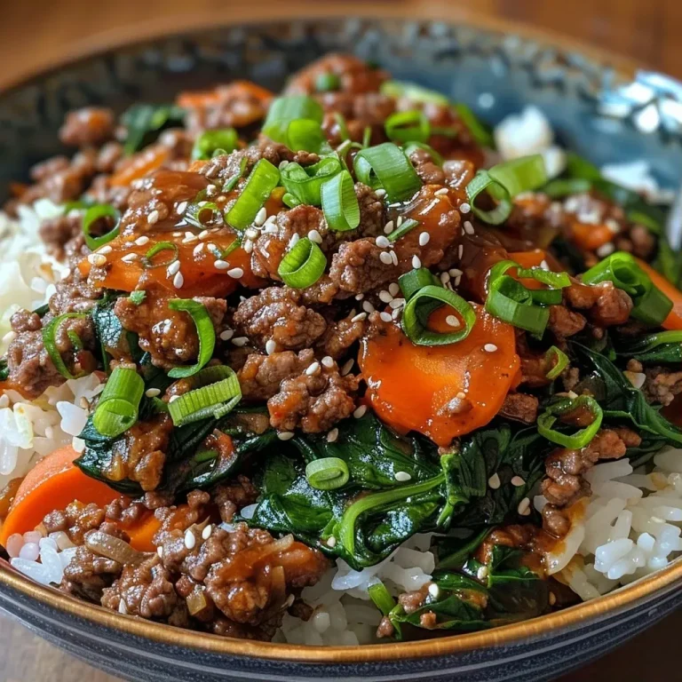 ['A close-up side view of a bowl filled with Slow Cooker Korean Beef Spinach Rice, showcasing vibrant colors and textures.', 'A detailed image of Slow Cooker Korean Beef Spinach Rice, featuring juicy beef, spinach, and colorful vegetables.', 'An appetizing side view of Slow Cooker Korean Beef Spinach Rice in a bowl, highlighting its rich ingredients.', 'A close-up shot of a delicious bowl of Slow Cooker Korean Beef Spinach Rice, emphasizing its hearty components.']
