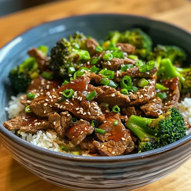 ['A close-up view of a Sticky Honey Garlic Beef and Broccoli Bowl with vibrant colors and textures.', 'Juicy pieces of beef and bright green broccoli in a bowl, drizzled with a honey garlic sauce.', 'An appetizing bowl filled with sticky beef strips and broccoli, served over rice.', 'A side view of a delicious beef and broccoli dish garnished with sesame seeds and green onions.']