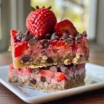 ['Close-up view of a Strawberry Yogurt Bar with fresh strawberries and chocolate chips.', 'Side view of a delicious Strawberry Yogurt Bar, showcasing its creamy texture and fruity toppings.', 'Juicy Strawberry Yogurt Bar presented with a vibrant mix of strawberries and chocolate chips.', 'Detail of a homemade Strawberry Yogurt Bar, revealing layers of yogurt and fruit.']