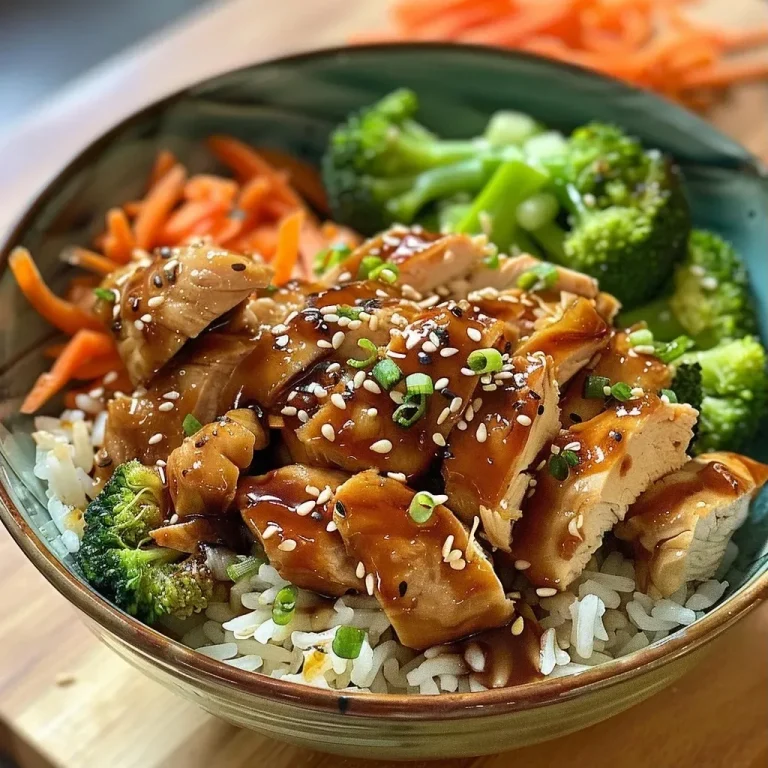 ['Close-up of a Teriyaki Chicken Rice Bowl with chicken, broccoli, and carrots.', 'Side view of a juicy Teriyaki Chicken Rice Bowl on a white background.', 'A delicious Teriyaki Chicken Rice Bowl featuring tender chicken and vibrant vegetables.', 'Delicious Teriyaki Chicken Rice Bowl garnished with green onions and sesame seeds.']