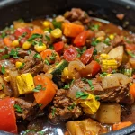 ['Close-up view of a hearty summer beef casserole with vegetables, showcasing juicy beef chunks and vibrant colors.', 'Side view of a delicious slow-cooked beef casserole filled with summer vegetables and garnished with fresh parsley.', 'Juicy beef casserole with assorted summer vegetables, highlighting the richness and texture of the dish.', 'Presentation of a comforting summer beef casserole, featuring colorful ingredients and a savory appearance.']
