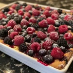 ['Close-up of a high protein berry bake with juicy berries and a golden brown top.', 'Side view of a delicious berry bake filled with fresh mixed berries and a creamy texture.', 'A delectable serving of high protein berry bake, showcasing its moist interior and colorful berries.', 'Brightly colored berry bake with a golden crust, highlighting the rich texture and vibrant fruits.']
