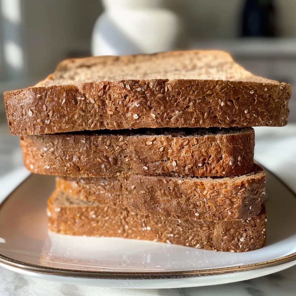 ['Close-up side view of soft whole wheat sandwich bread, showcasing its texture and crust.', 'Detailed shot of freshly baked whole wheat sandwich bread with a golden-brown crust.', 'Soft whole wheat sandwich bread displayed from the side, highlighting its fluffy interior.', 'Rustic view of whole wheat sandwich bread, emphasizing its wholesome ingredients and softness.']