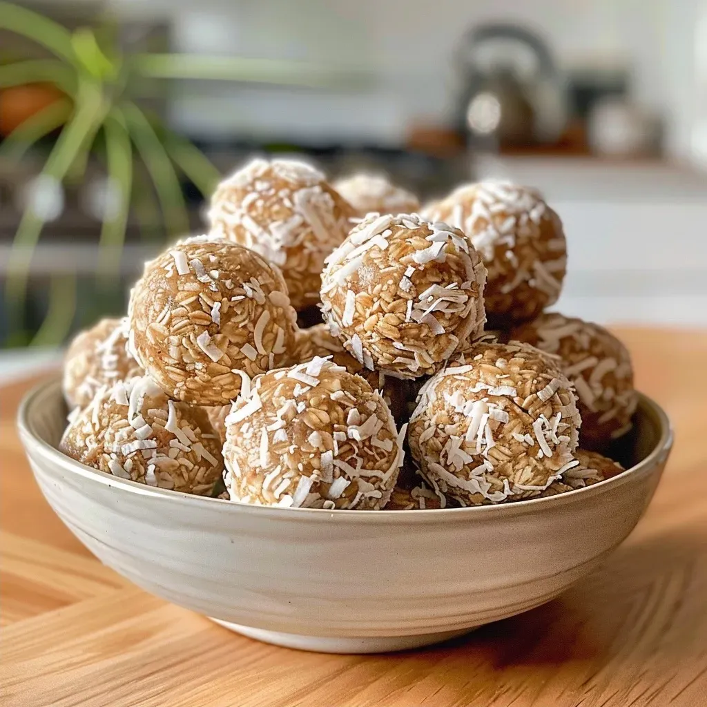 ['Close-up view of golden Vanilla Coconut Balls on a textured surface.', 'Side view of delicious Vanilla Coconut Balls sprinkled with coconut flakes.', 'Juicy Vanilla Coconut Balls arranged on a plate, showcasing their texture.', 'Brightly lit photo of Vanilla Coconut Balls with a few chocolate chips visible.']