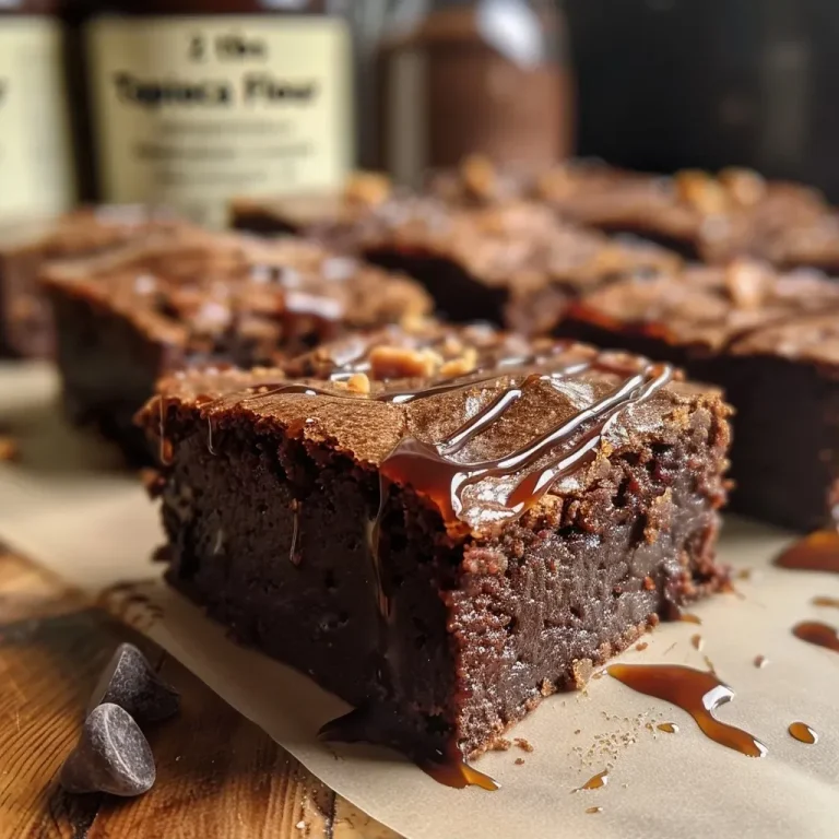 ['A close-up side view of a moist vegan brownie made with oat flour and espresso.', 'Juicy vegan brownies with a rich chocolate texture, showcasing dark chocolate chunks.', 'A homemade brownie, highlighting the fudgy surface and chocolate chips, set against a neutral background.', 'A delicious plant-based brownie with a glossy top, revealing hints of espresso and chocolate.']
