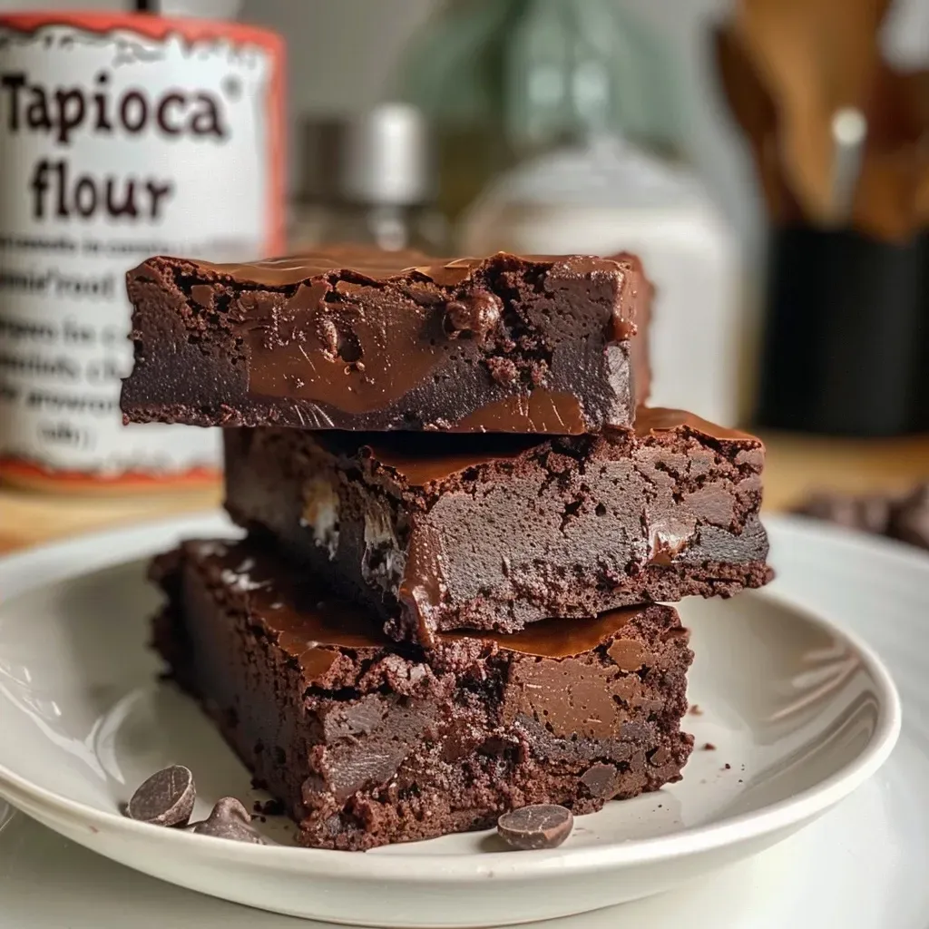 A close-up side view of a moist vegan brownie made with oat flour and espresso.
