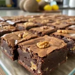['A close-up side view of delicious walnut brownies, showcasing a rich, fudgy texture and chunks of walnuts.', 'A mouthwatering side view of freshly baked walnut brownies, highlighting their glossy chocolate topping and walnut pieces.', 'Juicy walnut brownies captured from the side, displaying their dense consistency and inviting chocolatey surface.', 'A detailed side shot of walnut brownies, emphasizing the chocolate morsels and chopped nuts embedded in the batter.']