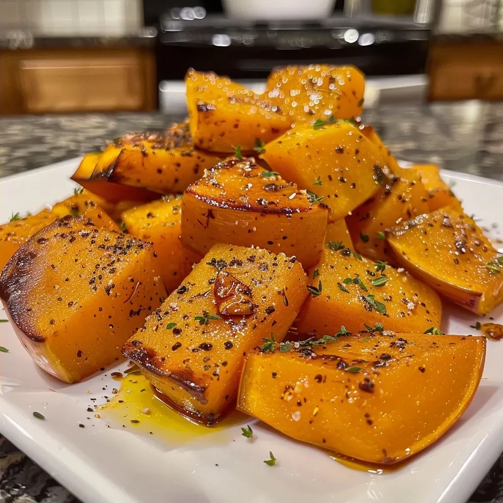 A close-up side view of two juicy butternut squash halves cooked in an air fryer.