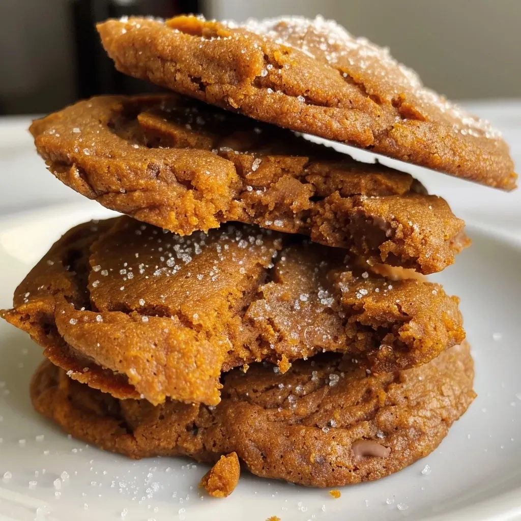 ['Close-up of golden-brown pumpkin cookies with chocolate chips.', 'Side view of freshly baked Air Fryer pumpkin cookies on a plate.', 'Juicy, soft pumpkin cookies with a sprinkle of powdered sugar drizzle.', 'Tasty Air Fryer pumpkin cookies featuring chocolate chips and spices.']