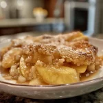 ['Close-up view of a golden-brown Amish apple cobbler topped with a sprinkle of cinnamon.', 'Side view of warm Amish apple cobbler, showcasing juicy apple filling and a flaky crust.', 'Delicious Amish apple cobbler served in a rustic dish, featuring melted butter and rich maple syrup.', 'Textured surface of a freshly baked Amish apple cobbler with visible apple slices and crumbly topping.']