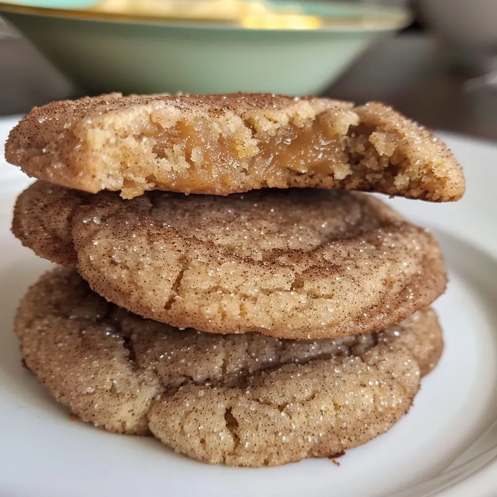 Close-up view of a golden-brown Apple Butter Snickerdoodle with a sprinkling of cinnamon sugar on top.