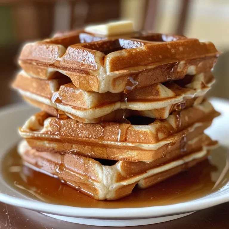 ['Close-up of golden-brown apple cider waffles drizzled with syrup.', 'Side view of fluffy apple cider waffles topped with apple slices and syrup.', 'Juicy apple cider waffles stacked high, garnished with cinnamon and syrup.', 'A plate of delicious apple cider waffles with a warm butter pat melting on top.']