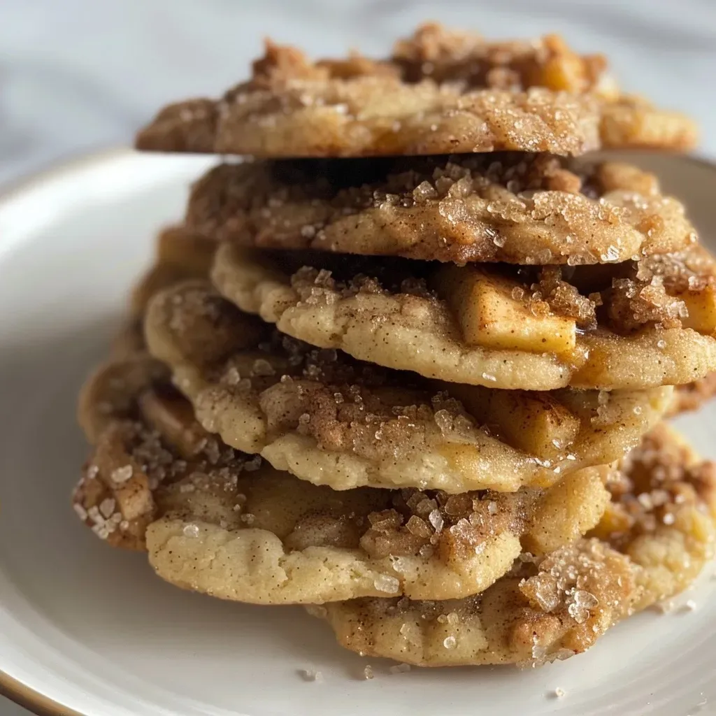 Close-up view of soft and chewy apple pie cookies with a golden-brown exterior.