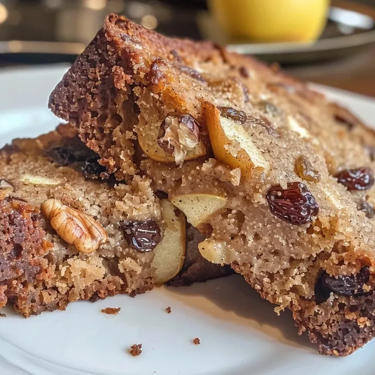 ['Close-up view of a slice of Apple Raisin Walnut Bread, showcasing its moist texture and visible ingredients.', 'Side angle of Apple Raisin Walnut Bread highlighting the pieces of apple and nuts embedded in the bread.', 'Detailed image of Apple Raisin Walnut Bread, revealing its golden-brown crust and rich, inviting interior.', 'Slice of Apple Raisin Walnut Bread on a wooden surface, displaying juicy raisins and walnuts throughout.']