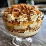 ['Close-up view of a luscious Caramel & Pear Trifle in a glass dish.', 'Side view of a layered dessert featuring caramel and pear, showcasing its rich textures.', 'A detailed look at a mouthwatering Caramel & Pear Trifle with layers of cream and caramel.', 'Close-up of a decadent Caramel & Pear Trifle highlighting the creamy layers and pear slices.']