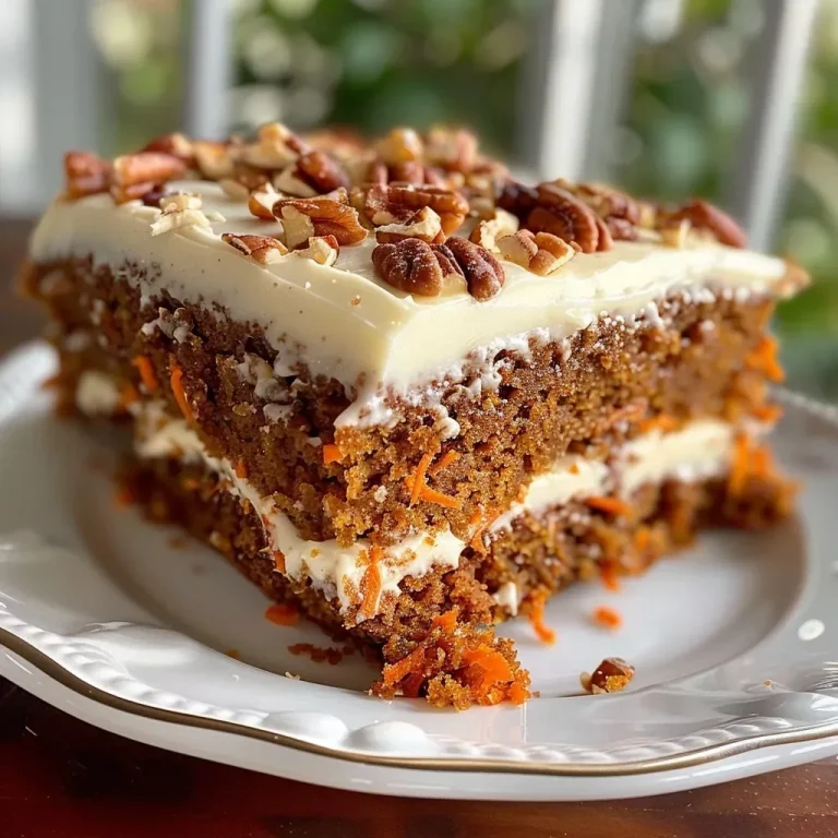 ['Close-up of a moist carrot sheet cake topped with creamy browned butter cream cheese frosting.', 'Side view of a delicious carrot sheet cake showcasing its rich frosting and texture.', 'A slice of carrot sheet cake with cream cheese frosting displayed on a plate, highlighting its ingredients.', 'Detailed view of a carrot sheet cake with browned butter cream cheese frosting and chopped nuts on top.']