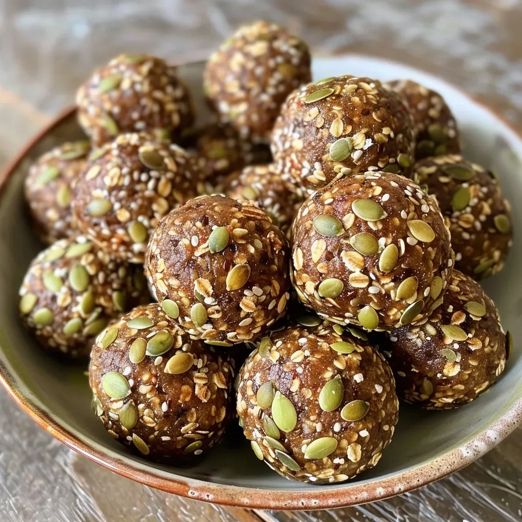 Close-up of Chai Spiced Energy Balls with a textured surface and golden-brown color.