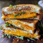 ['Close-up shot of a grilled cheese sandwich with cheddar and pumpkin, showing golden-brown toasted bread.', 'Side view of a decadent Cheddar Pumpkin Grilled Cheese, with melted cheese oozing out.', 'Juicy grilled cheese sandwich featuring cheddar and pumpkin, placed on a wooden cutting board.', 'Tasty Cheddar Pumpkin Grilled Cheese, with arugula peeking out from the sides, captured in detail.']