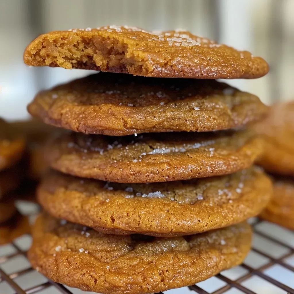 ['Close-up view of Chewy Brown Butter Maple Pumpkin Cookies on a plate, highlighting their texture.', 'Side view of freshly baked Chewy Brown Butter Maple Pumpkin Cookies with a golden-brown appearance.', 'Delicious Chewy Brown Butter Maple Pumpkin Cookies arranged on a wooden table, displaying their soft, chewy texture.', 'A tantalizing close-up of Chewy Brown Butter Maple Pumpkin Cookies, showcasing their rich color and ingredients.']