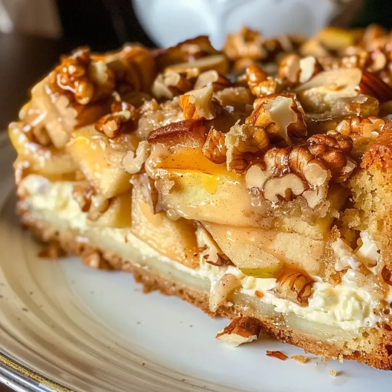 ['Close-up of a sliced cream cheese apple cake showcasing its moist texture and apple chunks.', 'Side view of a cream cheese apple cake with visible layers and a glossy finish.', 'Detailed view of a creamy apple cake topped with butterscotch chips and walnuts.', 'Juicy slice of cream cheese apple cake displaying apples and a rich frosting.']