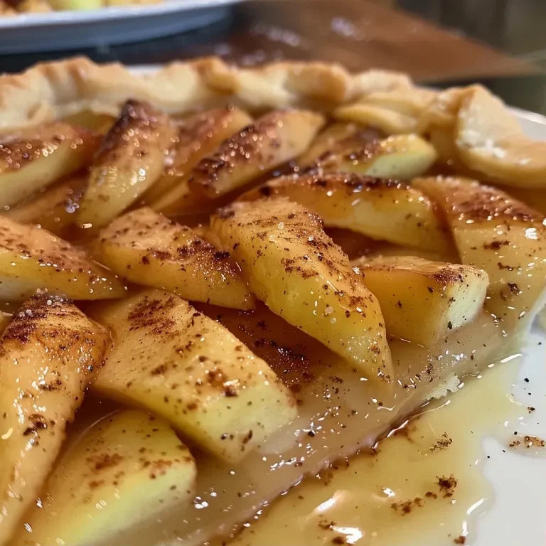 ['Close-up of a golden-brown apple galette featuring sliced apples on a flaky crust.', 'Side view of a juicy apple galette, highlighting the crisp pastry and colorful apple slices.', 'A delicious apple galette with glistening apple slices, set against a wooden surface.', 'Tasty apple galette showing layers of apples and pastry, ready to serve.']
