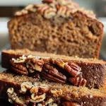 ['Close-up side view of a loaf of Easy Maple Pecan Bread with a golden crust and visible pecans.', 'Juicy Easy Maple Pecan Bread displayed on a wooden board, highlighting its texture and ingredients.', 'A slice of Easy Maple Pecan Bread showing a soft interior with chunks of pecans and a drizzle of maple syrup.', 'Freshly baked Easy Maple Pecan Bread, showcasing a shiny glaze and sprinkled chopped pecans.']