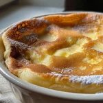 ['A freshly milled Dutch baby pancake, golden and puffy, displayed on a plate.', 'Close-up view of a Dutch baby pancake, with a fluffy texture and buttery edges.', 'Side perspective of a freshly baked Dutch baby pancake, showcasing its rise and surface.', 'A delicious-looking Dutch baby pancake, cut into pieces, with a rich golden color.']