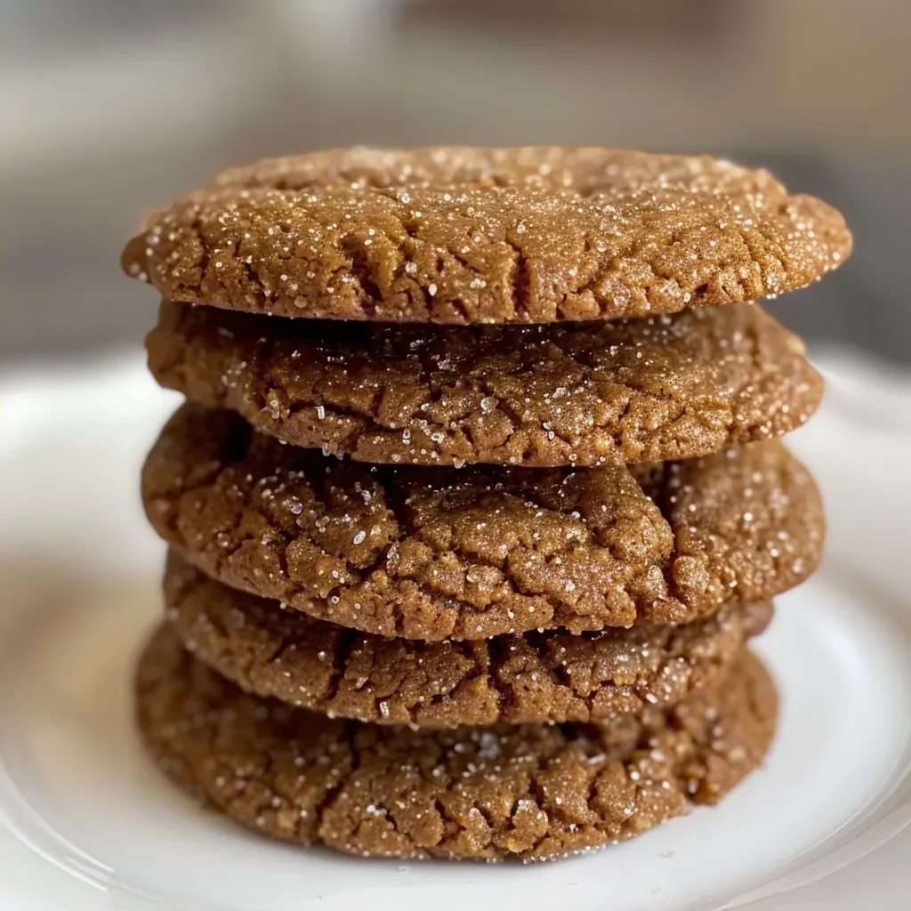 A close-up view of golden-brown gluten-free ginger molasses cookies on a wooden surface.
