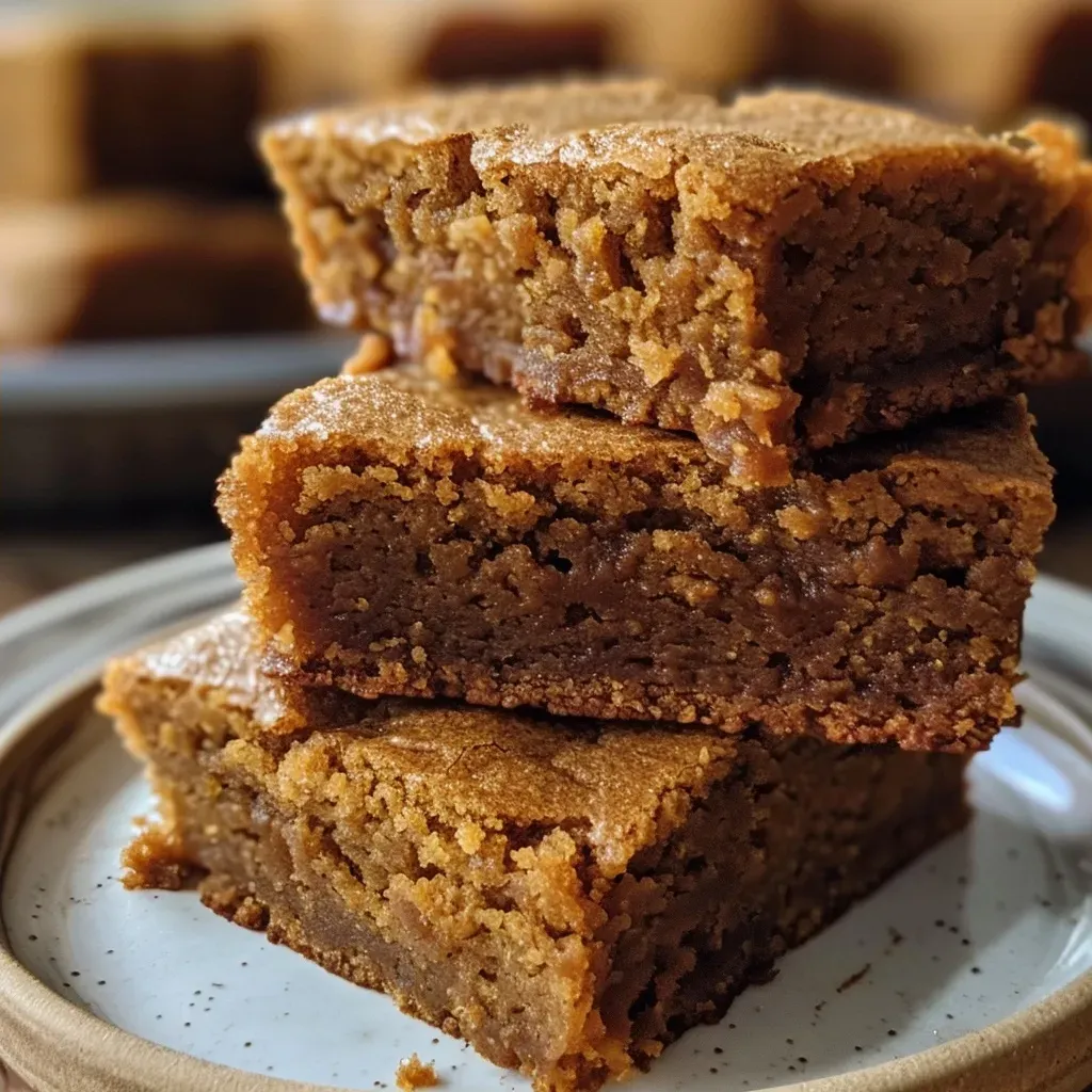 ['Close-up of a golden brown gluten-free pumpkin spice blondie bite on a white plate.', 'Side view of moist gluten-free pumpkin spice blondie bites with a sprinkle of sea salt.', 'Delicious pumpkin spice blondie bites stacked on a rustic wooden table.', 'Freshly baked gluten-free pumpkin spice blondie bites showing their soft interior and buttery texture.']