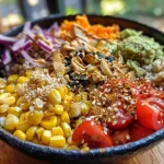['A side view of a warm harvest grain bowl featuring chicken, squash, and honey mustard dressing.', 'Close-up photo of a colorful grain bowl with diced chicken, roasted squash, and a drizzle of honey mustard.', 'Detailed view of a nutritious harvest grain bowl with grilled chicken, squash, and a light coating of honey mustard.', 'Side profile of a vibrant grain bowl filled with golden squash, chicken, and a honey mustard sauce.']